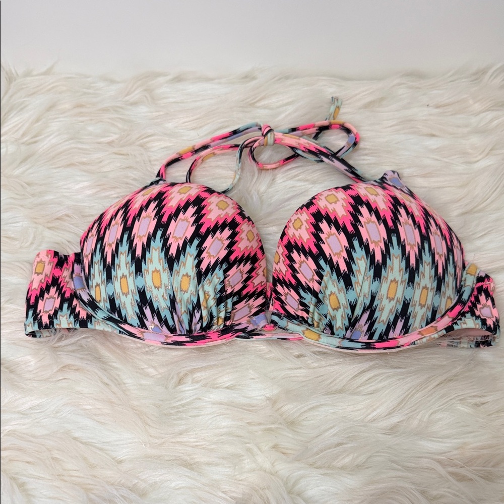 Victoria's Secret Pink, Black & Light Blue Aztec Halter Bikini Top